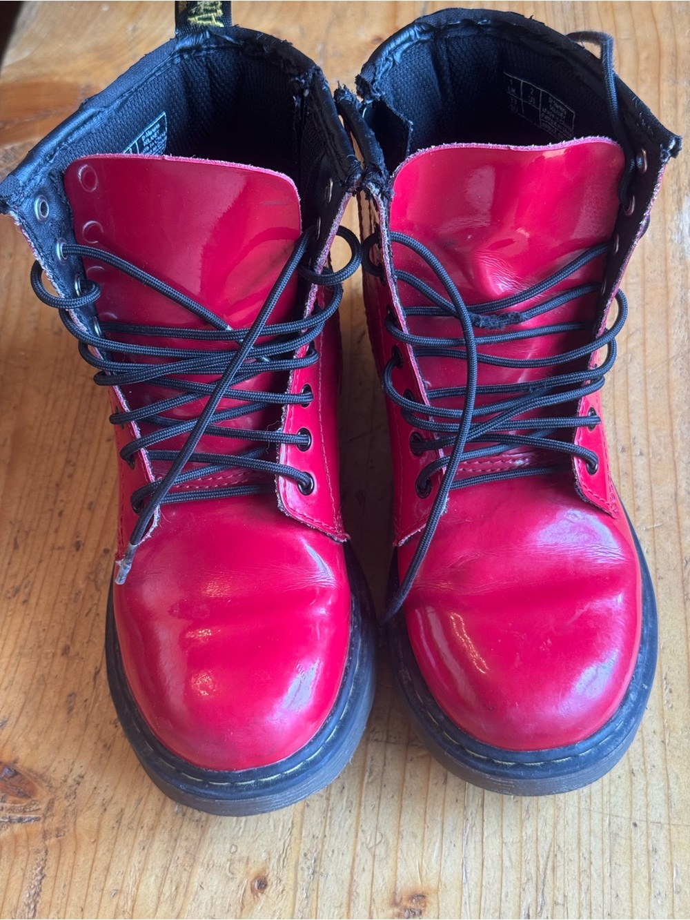 Dr. Martens Kids Air Wair Red Patent Leather Lace-Up Boots